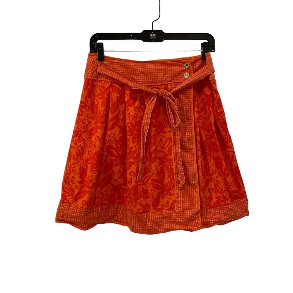 Bayo Orange Tropical Print Wrap Skirt Cotton Button Tie Front Midi Mini M 31